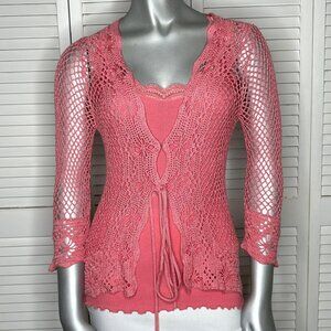 Vtg Victoria's Secret ANGELS Pink Tank Top & Knit Cardigan Sweater Set XS/S - M